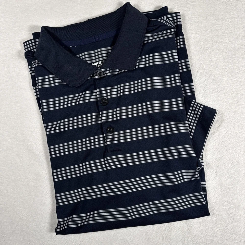 NIKE GOLF Men's Navy Blue/White Stripe SS Shirt Tour Peformance Fri-Fit  Size XL